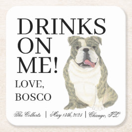 ブリンドルアンドホワイトイングリッシュブルドッグ結婚ズ スクエアペーパーコースター