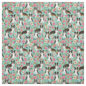 ブリンドルコルギヴィンテージ花模様ミント ファブリック (見本)