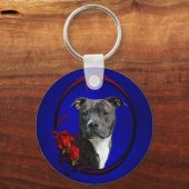 ブリンドルピットブルとバラ キーホルダー (正面)
