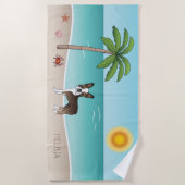 ブリンドルボストンテリアアットザトロピカルサマービーチ ビーチタオル (正面)