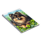 ブリンドルポメラニア犬ウォーターカラークローバーシャームロック ノートブック (右側)