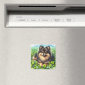 ブリンドルポメラニア犬ウォーターカラークローバーシャームロック マグネット (インサイチュ (食洗機))