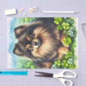 ブリンドルポメラニア犬水彩クローバーデクページ 薄葉紙 (クラフト)