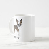 ブリンンドルボストンテリアかわいい漫画の犬と名前 コーヒーマグカップ (正面左)