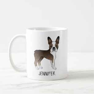 ブリンンドルボストンテリアかわいい漫画の犬と名前 コーヒーマグカップ