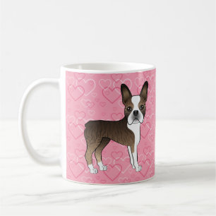ブリンンドルボストンテリア かわいい犬 ピンクのハート コーヒーマグカップ