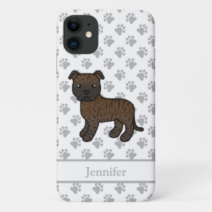 ブリンンドル柄イングリッシュスタッフィー かわいいキャラクター 犬 + 名前 iPhone 11 ケース