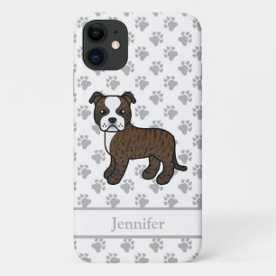 ブリンンドル+ホワイト+イングリッシュ+スタッフィー+犬+名前 iPhone 11 ケース