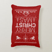 ブリークリスマスセーター宗教出生レッド アクセントクッション (裏面(縦))