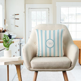 ブリーズストライプヴィンテージブルー淡い色のとイニシャル クッション