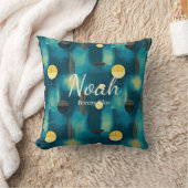 ブリーズブリス – パーソナライズされたティール（緑がかった色）&イエロージオメトリ クッション (ブランケット)