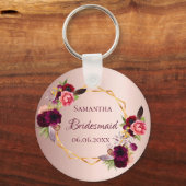 ブリーズメイドバラ金ゴールド水色花模様バーガンディ キーホルダー (裏面)