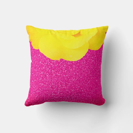 ブリーズメイドピンクグリッター結婚ズフローライエローローズ クッション (裏面)