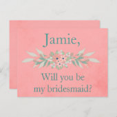 ブリーズメイド招待状ピンクとグリーンフローラ インビテーションポストカード (正面/裏面)