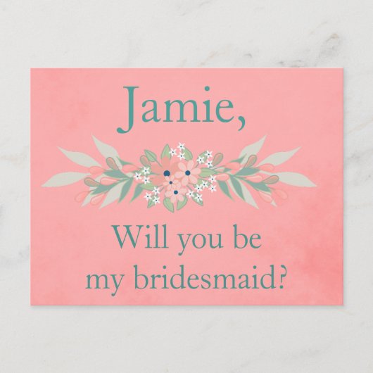 ブリーズメイド招待状ピンクとグリーンフローラ インビテーションポストカード (正面)