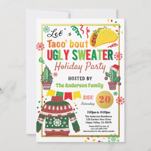 ブリーセータークリスマスパーティータコブートホリデー 招待状 (正面)