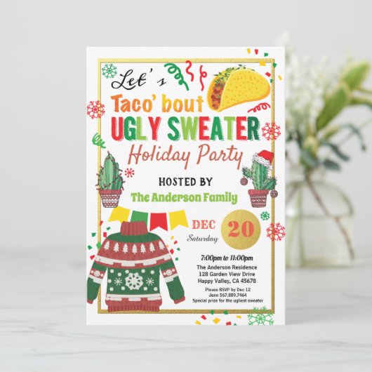 ブリーセータークリスマスパーティータコブートホリデー 招待状 (スタンド正面)