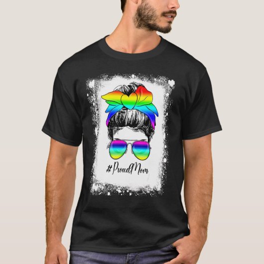 ブリーチしたおだんごヘアのママ LGBT ゲイ プライド サポート Tシャツ (正面)