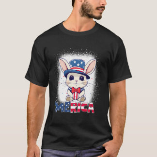 ブリーチした愛国うさぎ 7月4日 花火 Tシャツ