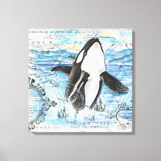 ブリーチングオルカ古地図 キャンバスプリント (正面)