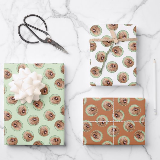 ブリード絵を描ズ・タウニー・ブラック・オーバーレイ可愛いドッグアート ラッピングペーパーシート (正面)