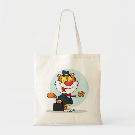 ブリーフケースのトートバッグを持つ微笑み虎 トートバッグ (正面)