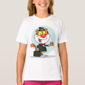 ブリーフケースの女の子Tシャツを持つ微笑み虎 Tシャツ (正面)