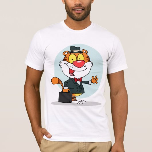 ブリーフケースを持つ微笑み虎はTシャツを繕う Tシャツ (正面)