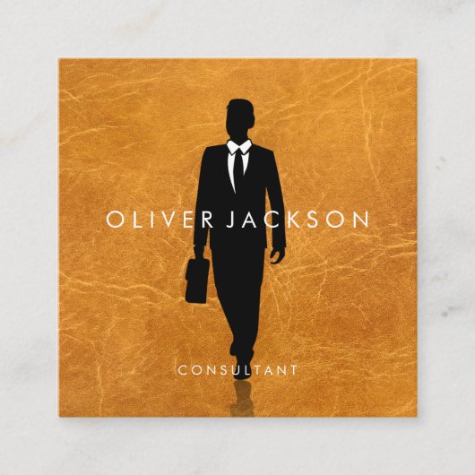 ブリーフケース付きビジネスマン | ラックスレザー スクエア名刺 (正面)