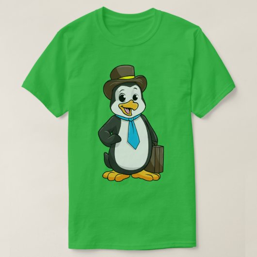 ブリーフケース付き起業家としてのペンギン Tシャツ (デザイン正面)