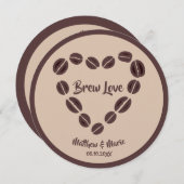 ブリーブラブコーヒー豆ハート結婚式招待状 (正面/裏面)