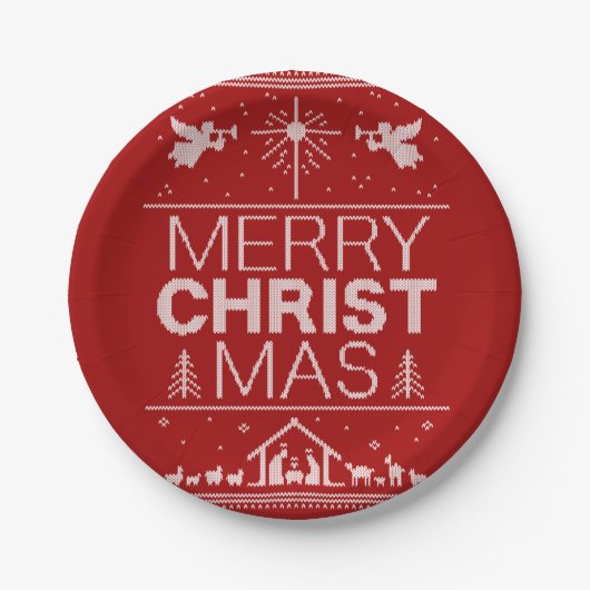 ブリーメリークリスマスセーター宗教的クリストレッド ペーパープレート (正面)