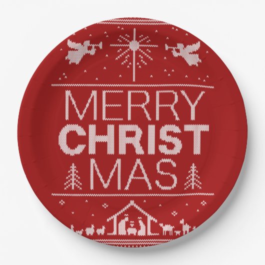 ブリーメリークリスマスセーター宗教的クリストレッド ペーパープレート (正面)