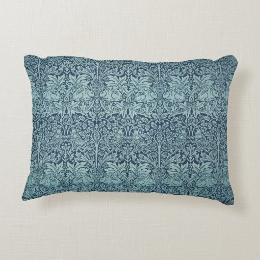 ブリールウサギbyウィリアム・モリス青いテキスタイルパターン アクセントクッション (裏面)