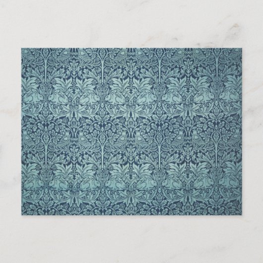 ブリールウサギbyウィリアム・モリス青いテキスタイルパターン ポストカード (正面)