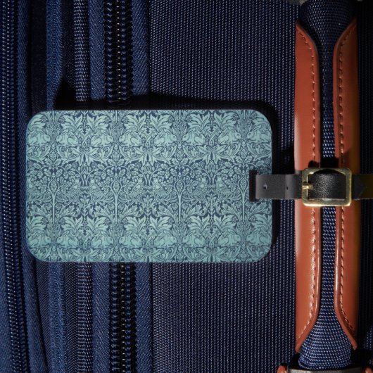 ブリールウサギbyウィリアム・モリス青いテキスタイルパターン ラゲッジタグ (正面インサイチュ4)