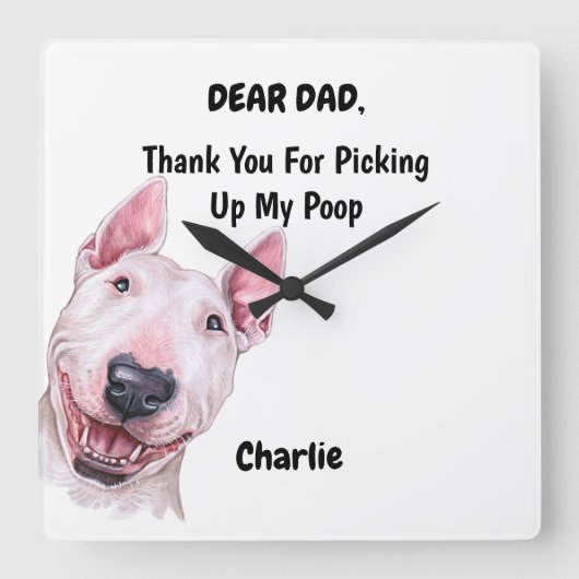 ブルおもしろいテリアパパウォーターカラーキニーアート スクエア壁時計 (正面)