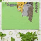 ブルおもしろいドライビングブルドーザー キッチンタオル (折り畳み)