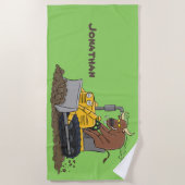 ブルおもしろいドライビングブルドーザー ビーチタオル (正面)