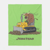 ブルおもしろいドライビングブルドーザー フリースブランケット (正面)
