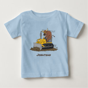 ブルおもしろいドライビングブルドーザー ベビーTシャツ