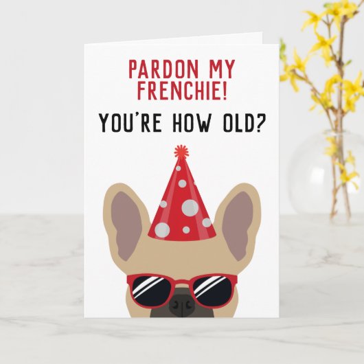 ブルおもしろいフランスのドッグ誕生日 カード (黄色い花)