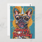 ブルおもしろいフランスのドッグ誕生日 ポストカード (正面/裏面)