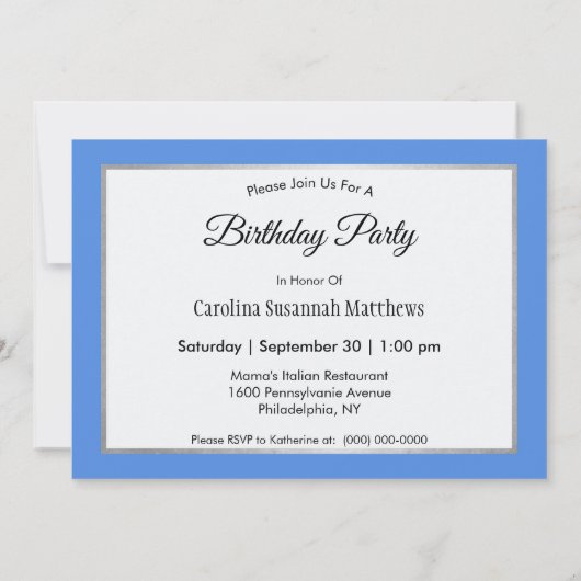 ブルかわいらしーアンドイエローパンシーフローラフォト誕生日 招待状 (裏面)