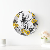 ブルはっきりしたドグポップ・アートのアフランスのートポートレート ラージ壁時計 (ホーム)