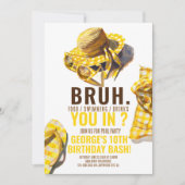 ブルイエロープールパーティーボーイ誕生日招待状 招待状 (正面)