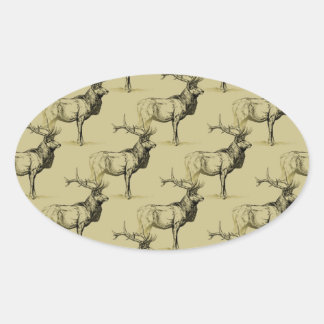 ブルエルクハンターズワイルドライフビッグゲーム狩り〔雄ジカの〕枝角 楕円形シール