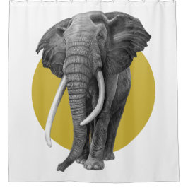 ブルエレファント – スケッチ(鉛筆で金ゴールド) シャワーカーテン