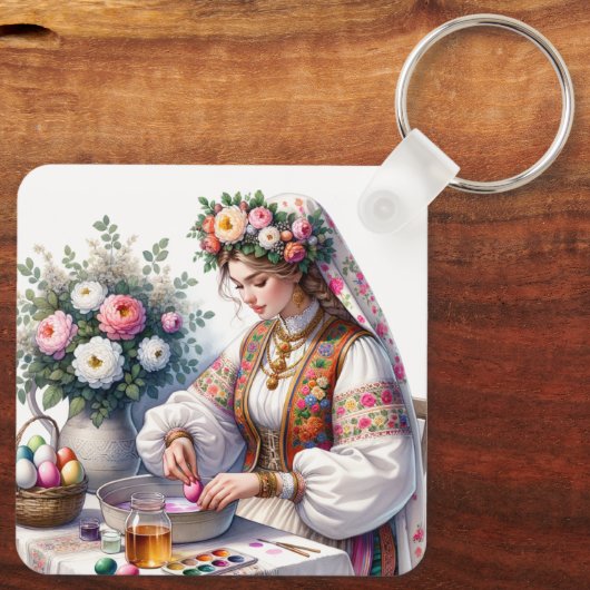 ブルガリアのイースターウォーターカラーウィメンフラワーエッグ キーホルダー (裏面)