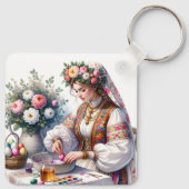 ブルガリアのイースターウォーターカラーウィメンフラワーエッグ キーホルダー (裏面)